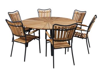 Havemøbelsæt - Teak ø150 cm havebord med 6 stole  